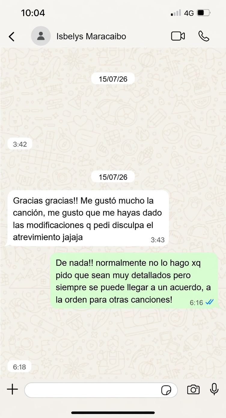 Cliente satisfecho con su canción y las modificaciones